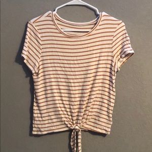 white and yellow stripe knot tee